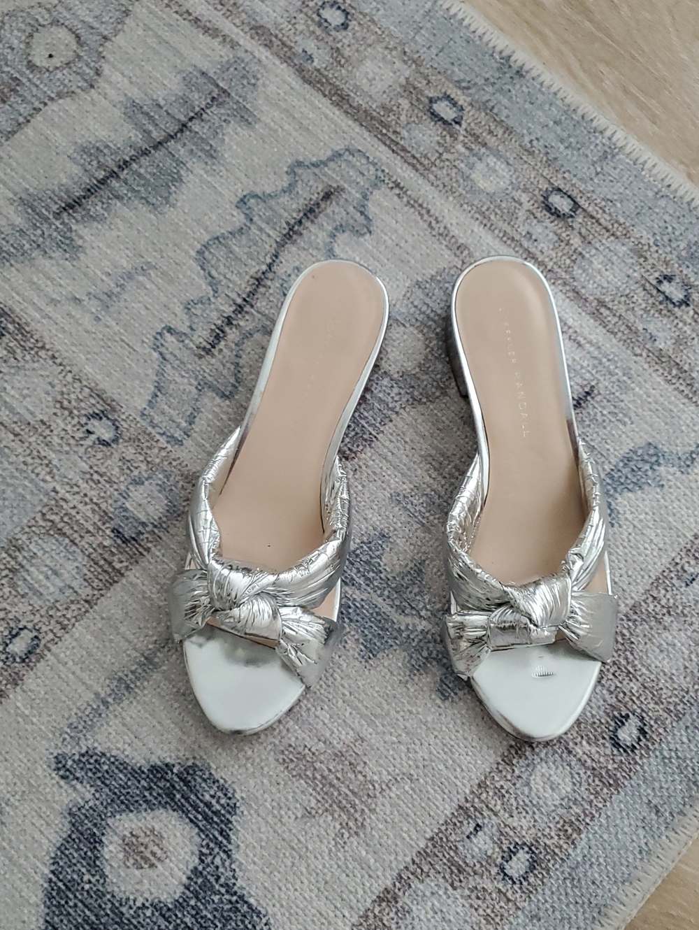 Loeffler Randall Silver Foil Metallic Elsie Slip On Shoes Low Block Heels Sz7